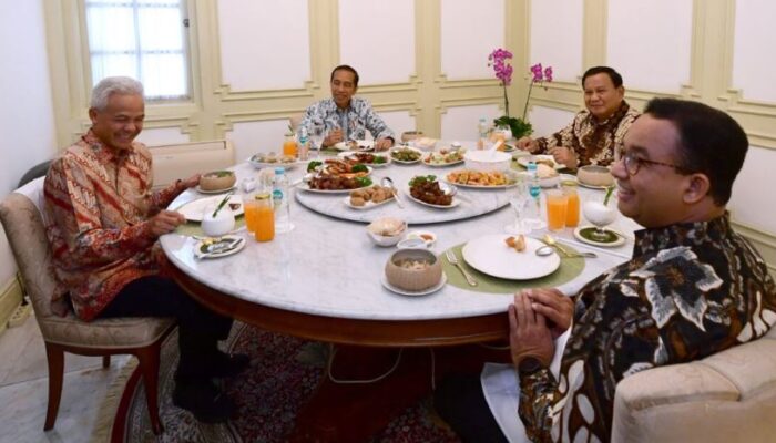 Jokowi Makan Siang Bareng Capres Prabowo Subianto, Ganjar Pranowo, dan Anies Baswedan