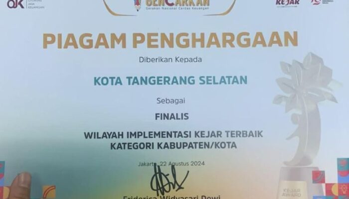 Program Satu Rekening Satu Pelajar, Pemerintah Kota Tangerang Selatan Raih Kejar Award 2024 dari OJK