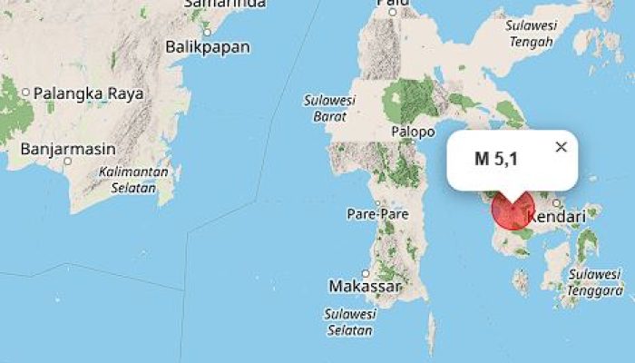 Gempa 5,1 Magnitudo Guncang Kolaka Timur, Sulawesi Tenggara